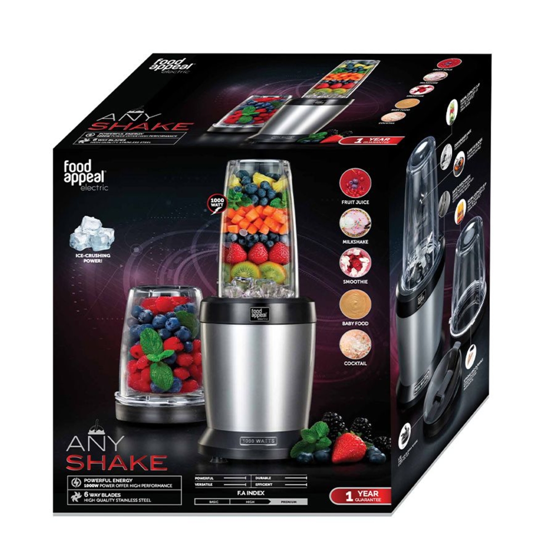בלנדר שייקר עוצמתי 1000W פוד אפיל Food Appeal ANY SHAKE - יבואן רשמי