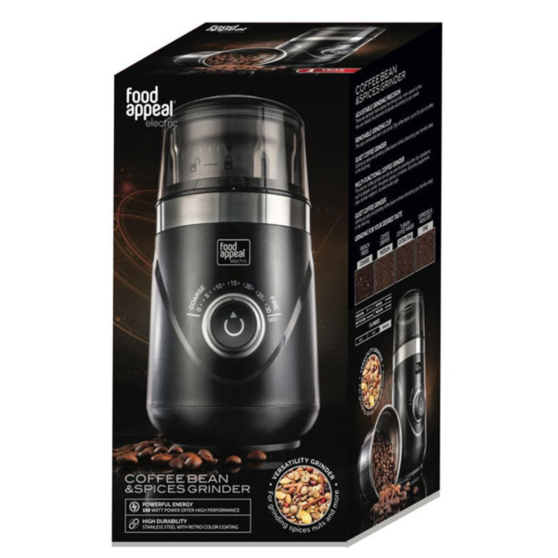 מטחנת פולי קפה ותבלינים יבשים 150W מיכל נשלף פוד אפיל Food Appeal Coffe Bean & Spices Grinder- יבואן רשמי