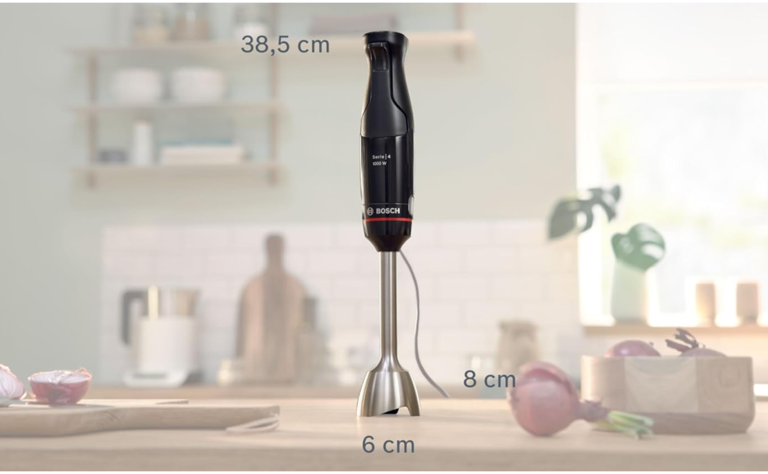 בלנדר מוט 1000W כולל מיכל קוצץ ומוט נירוסטה בוש BOSCH ErgoMaster Series 4 MSM4B654 - שנתיים אחריות יבואן רשמי - צבע שחור