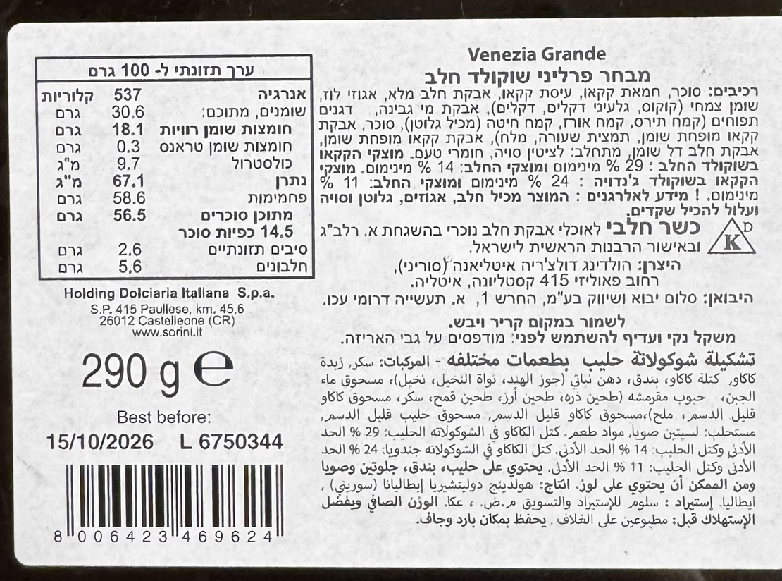 מבחר פרליני שוקולד חלב