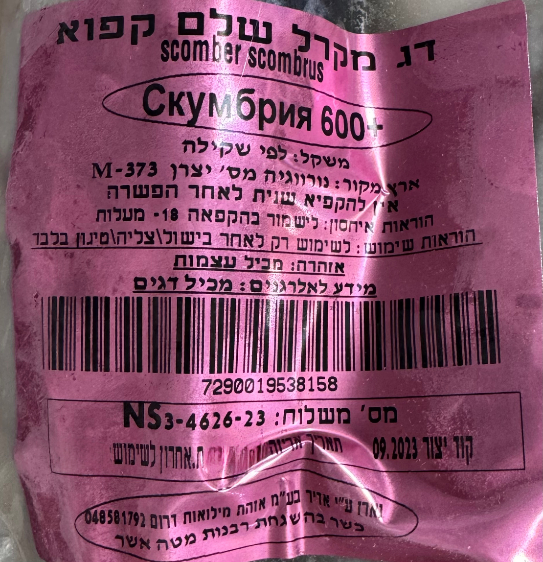 דג מקרל שלם קפוא