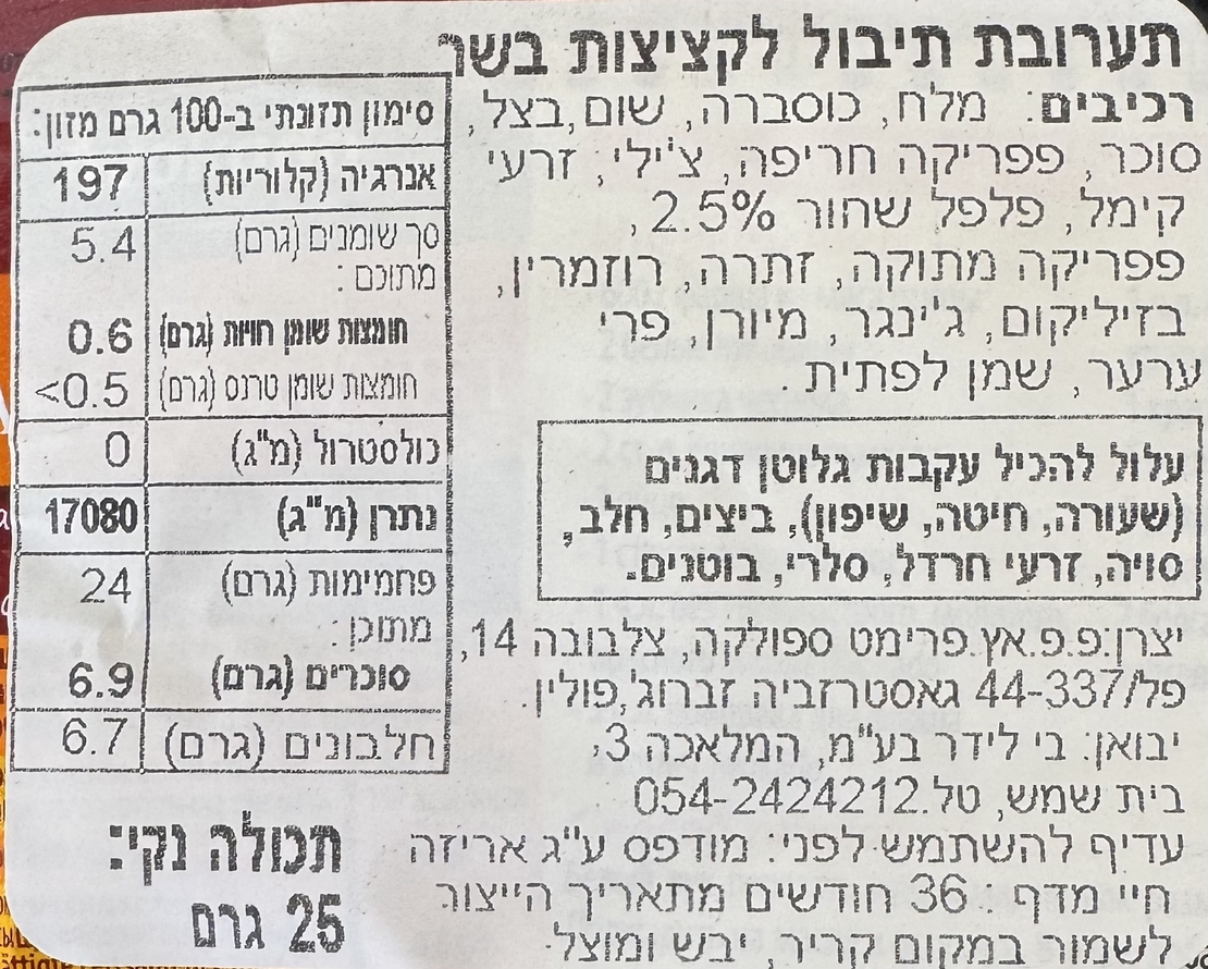 תערובת תיבול לקציצות בשר