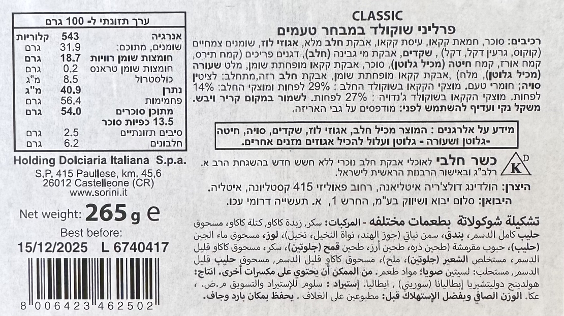 פרליני שוקולד במבחר טעמים