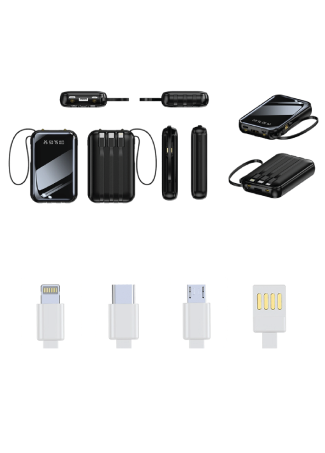 פאוור בנק/ מטען צג דיגיטלי 10,000MAH מיני כולל כבלים מתאמים.