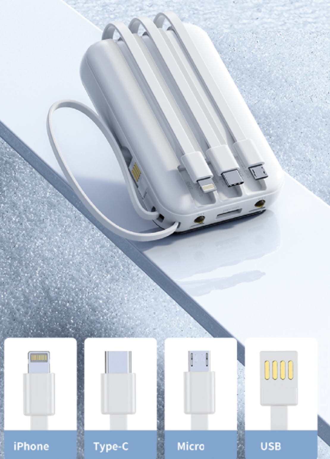 פאוור בנק/ מטען צג דיגיטלי 10,000MAH מיני כולל כבלים מתאמים.
