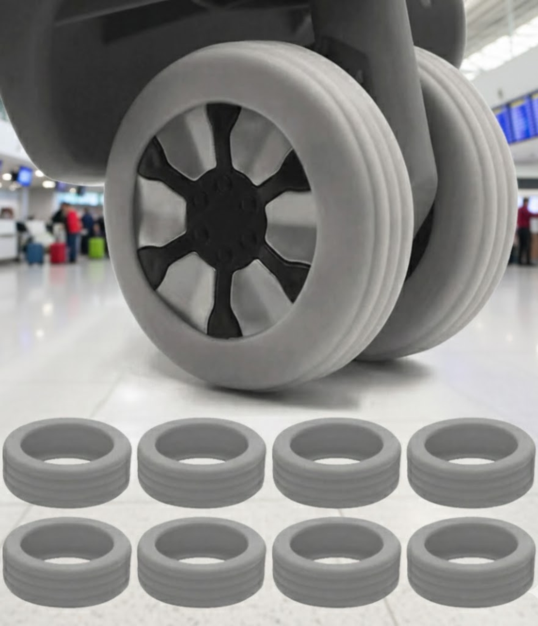 סט 8 יחידות כיסויי גלגלי מזוודות סיליקון.