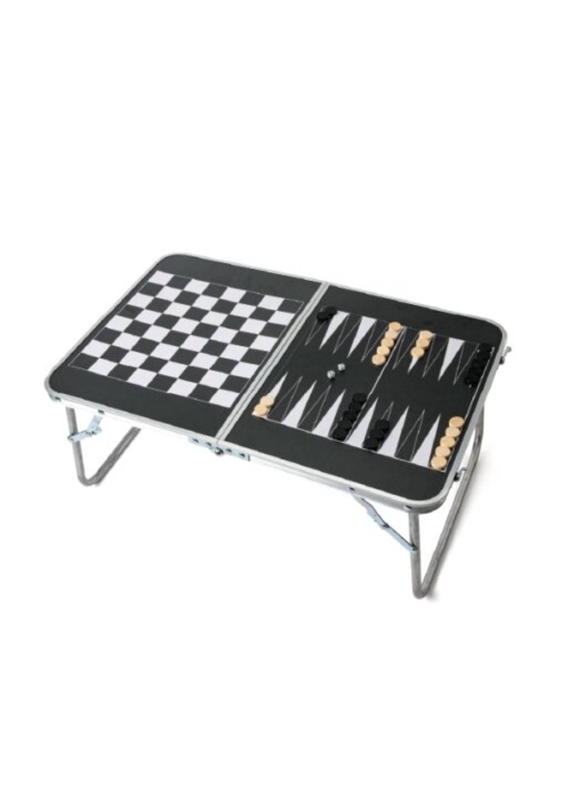 שולחן אלומיניום CAMPSTAR מתקפל עם לוח שש בש דמקה שחמט.