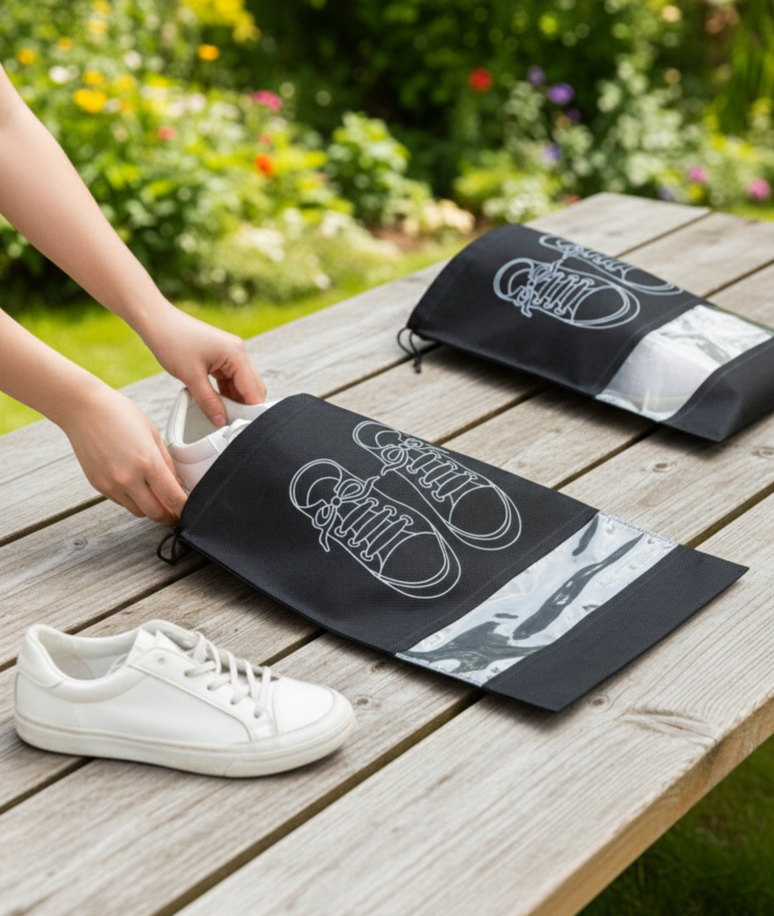 תיק אחסון והגנה לנעליים לנסיעות.