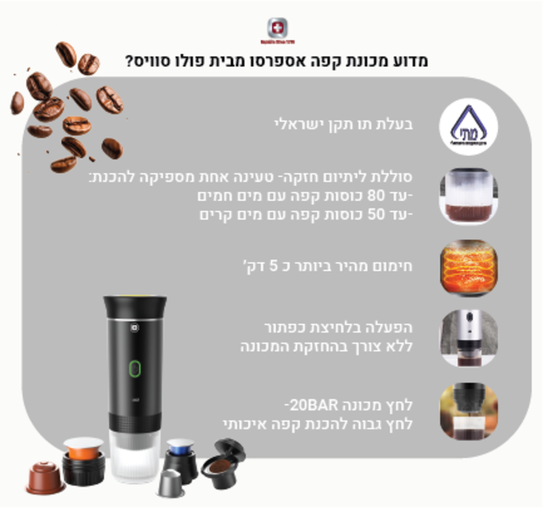 מכונת קפה אספרסו ניידת קפסולות אספרסו POLO SWISS.