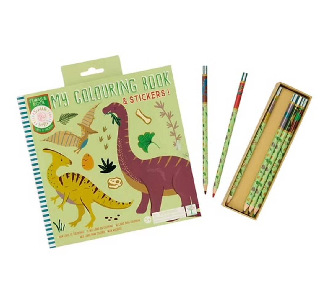 חוברת צביעה ריחנית עם מדבקות דינוזאורים!