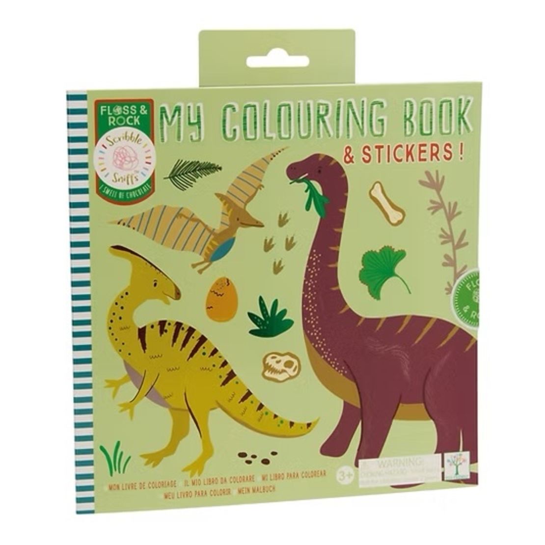חוברת צביעה ריחנית עם מדבקות דינוזאורים!
