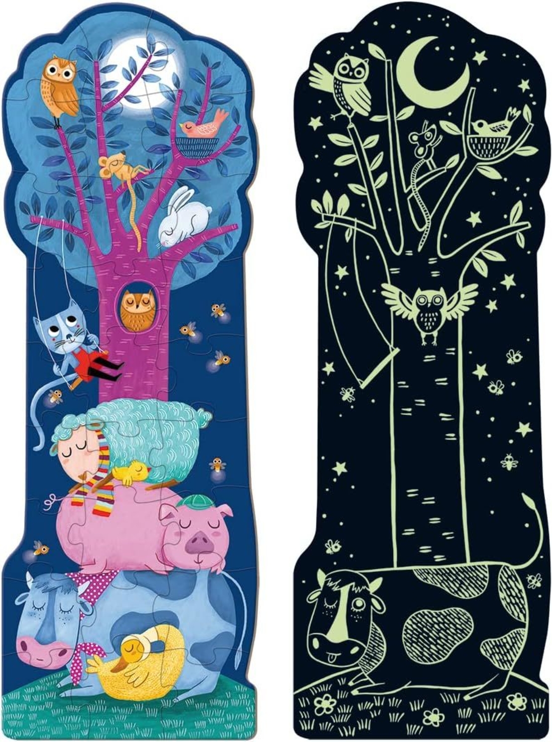 פאזל מתחת לעץ ביום ובלילה! (גם פאזל דו צדדי וגם פאזל זוהר בחושך!)