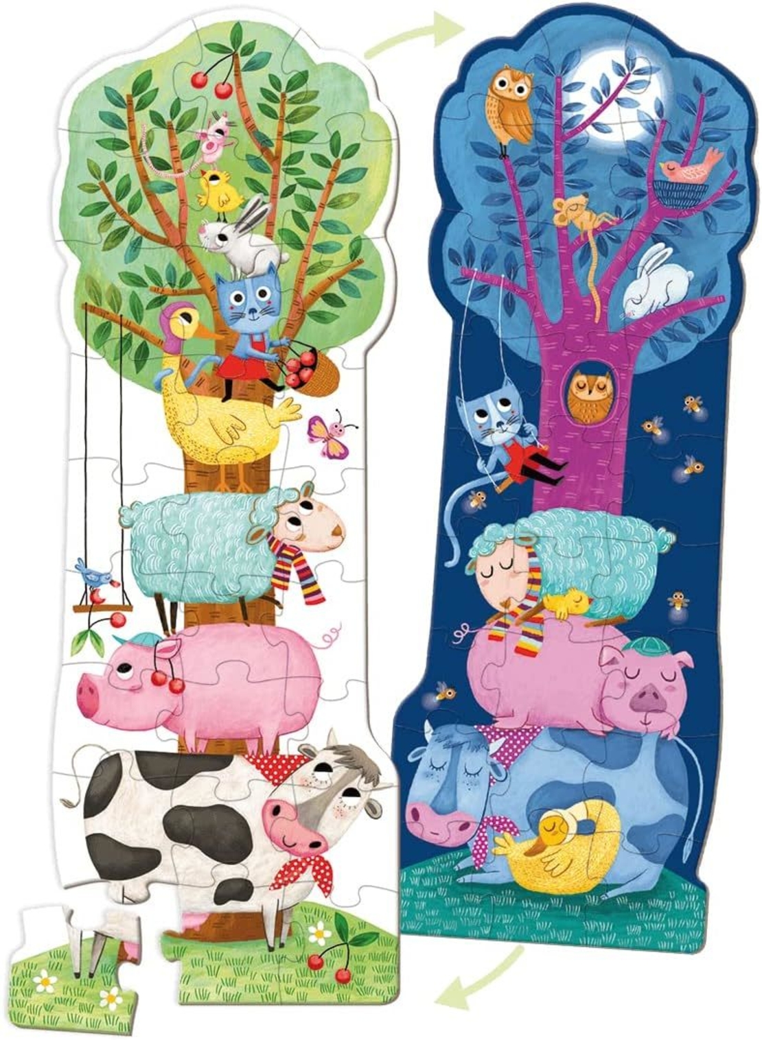 פאזל מתחת לעץ ביום ובלילה! (גם פאזל דו צדדי וגם פאזל זוהר בחושך!)