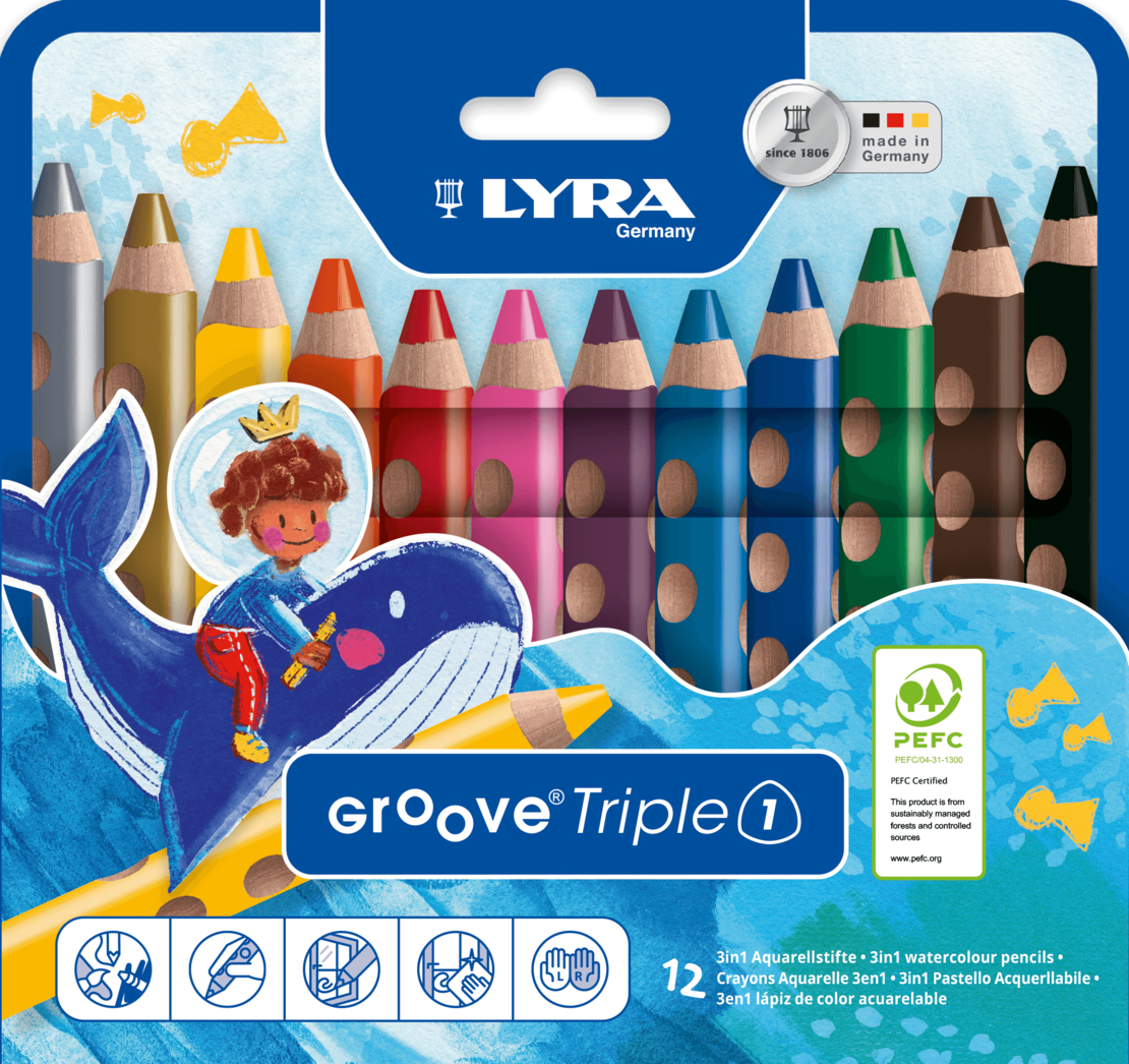 מארז 12 עפרונות לפעוטות 3 שימושים ב-1. LYRA