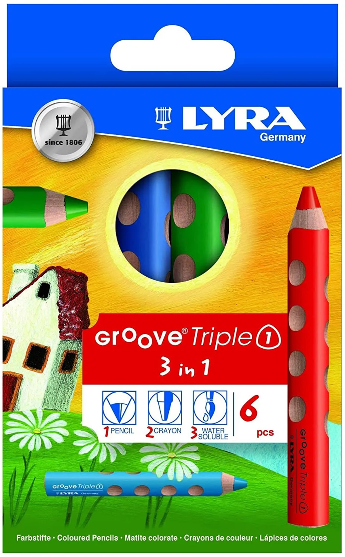 מארז 6 עפרונות 3 שימושים ב-1 groove triple