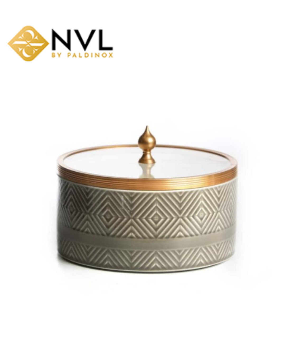 X5168A קופסת פורצלן זהב מכסה זכוכית עיטור אפור קוטר 19.4 גובה 8.7 ס