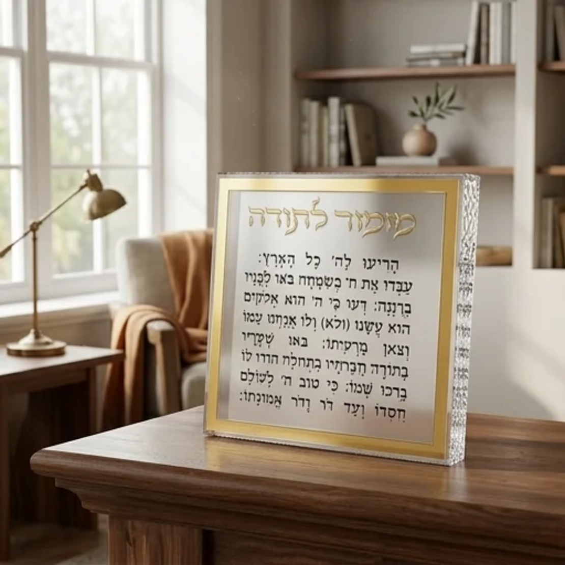 UK81382 מזמור לתודה בלוק אקריליק גדול מסגרת זהב