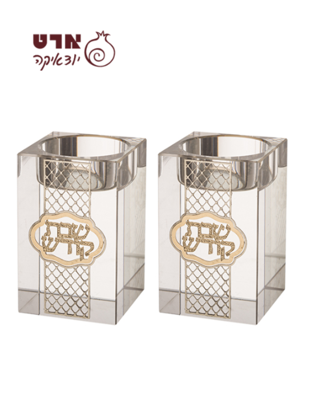 UK40921 זוג פמוטי קריסטל מרובע עם פלקטה 