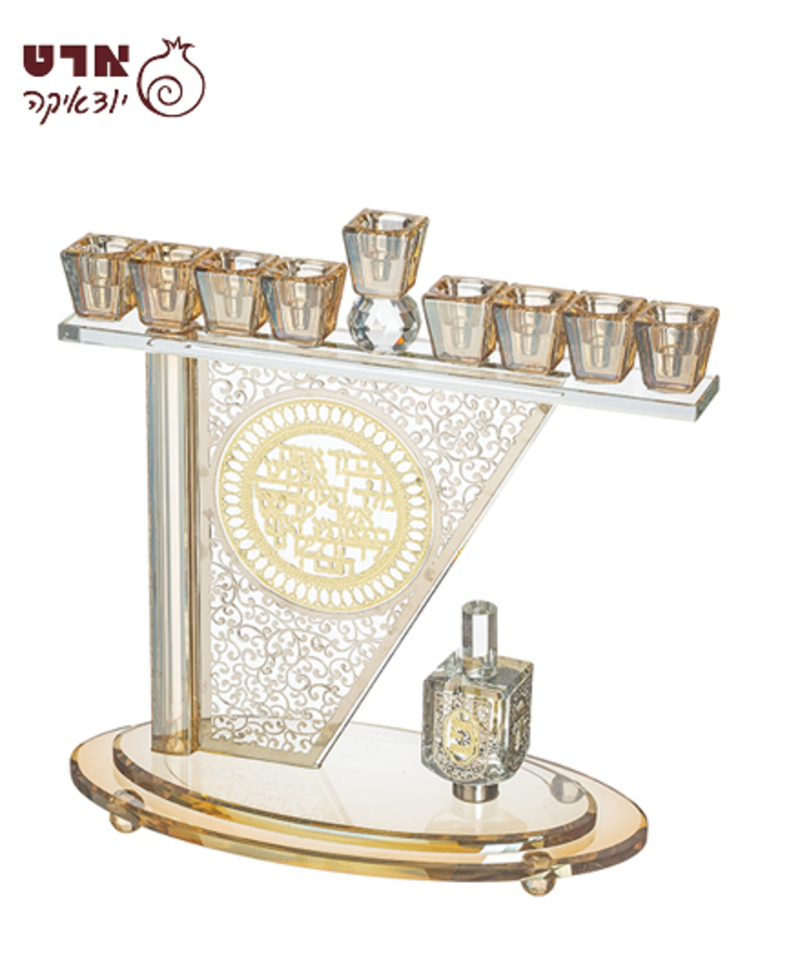 UK80561 חנוכייה קריסטל מהודרת עם פלקטה ואבנים 27X28 ס