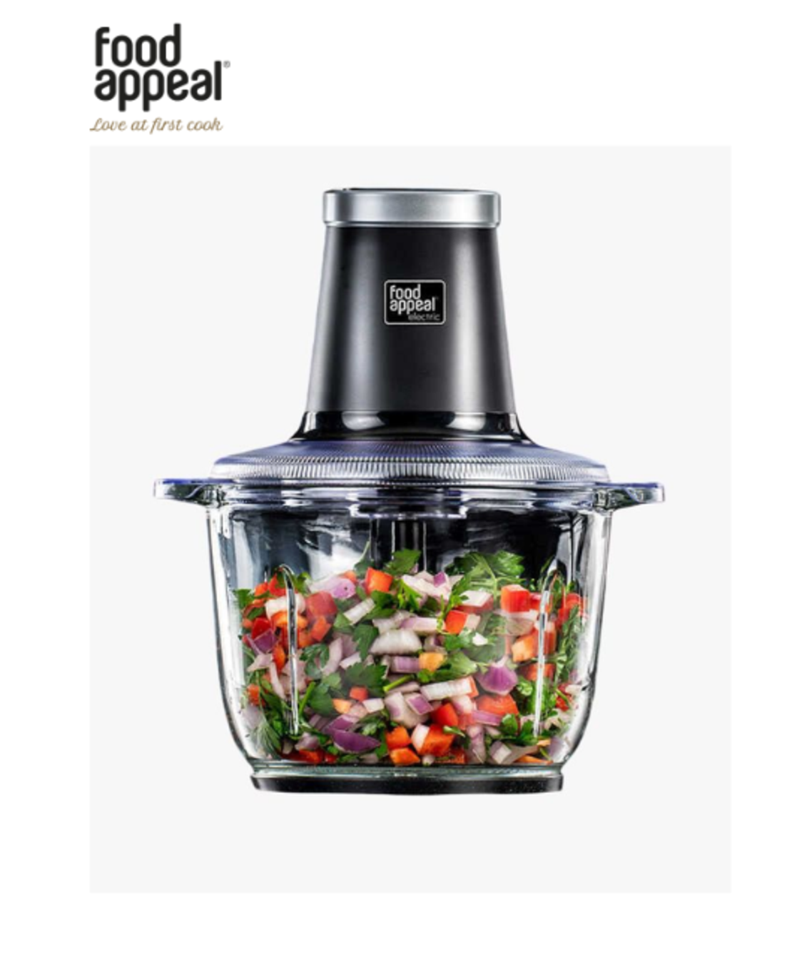 קוצץ ירקות חשמלי עוצמתי במיוחד 500W, מיכל זכוכית 2 ליטר | מבית Food appeal