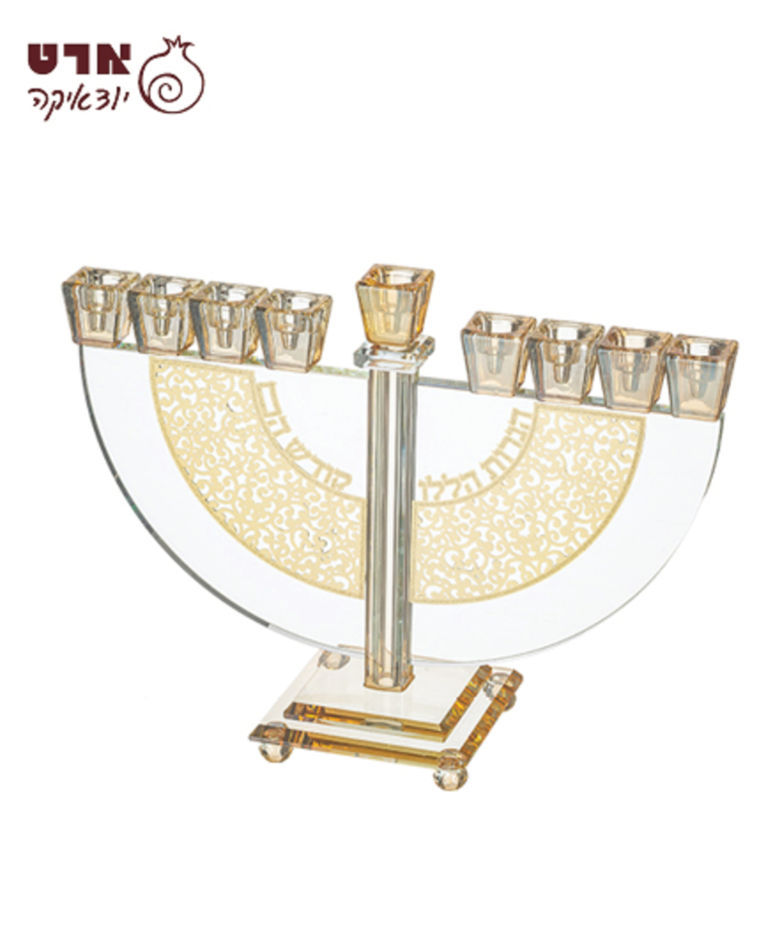 UK81740 חנוכיה קריסטל עם פלקטה זהב 22 סמ