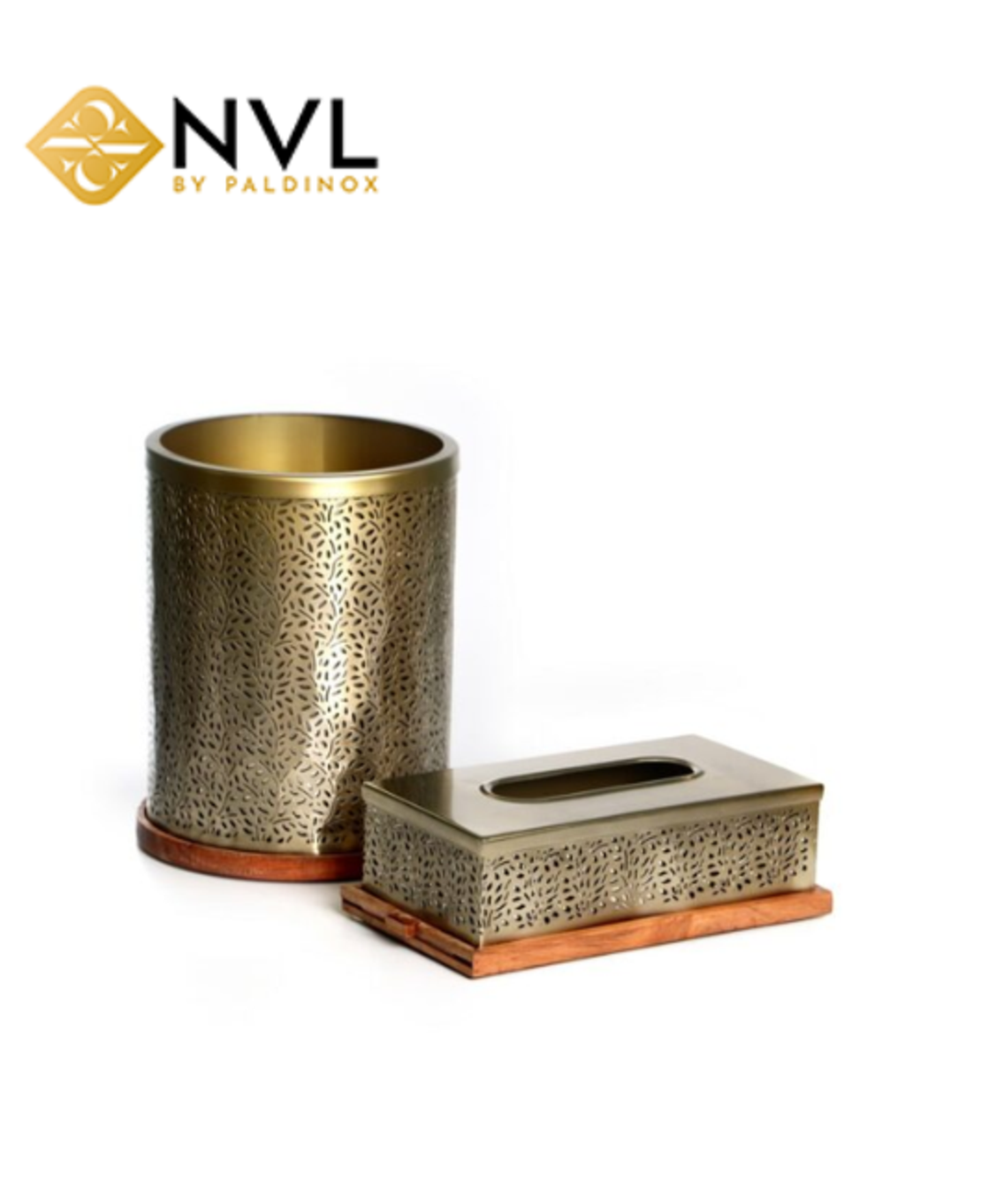 X5185A סט נירוסטה פח וקופסת טישו זהב פח גובה 24.5 ס