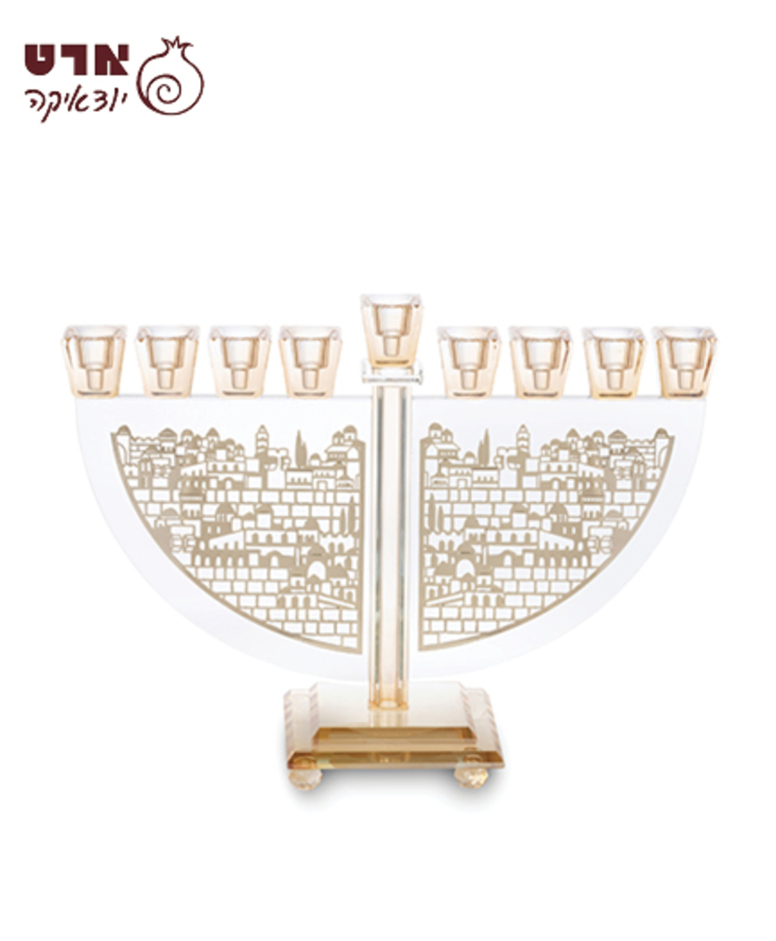 UK81738 חנוכייה קריסטל עם פלקטה זהב 22 סמ