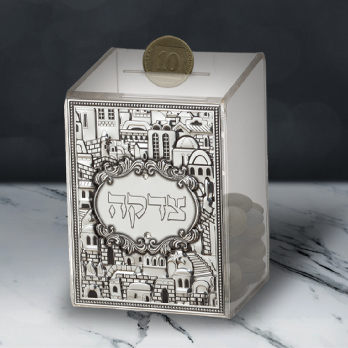 UK46399 קופת צדקה פרספקס עם פלקטה 