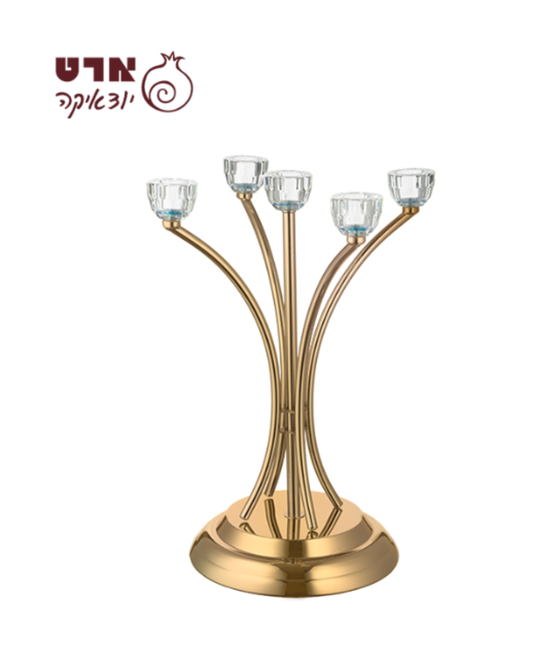 UK47740 פמוט מתכת 5 קנים עם ראשי קריסטל גימור זהב 35 ס