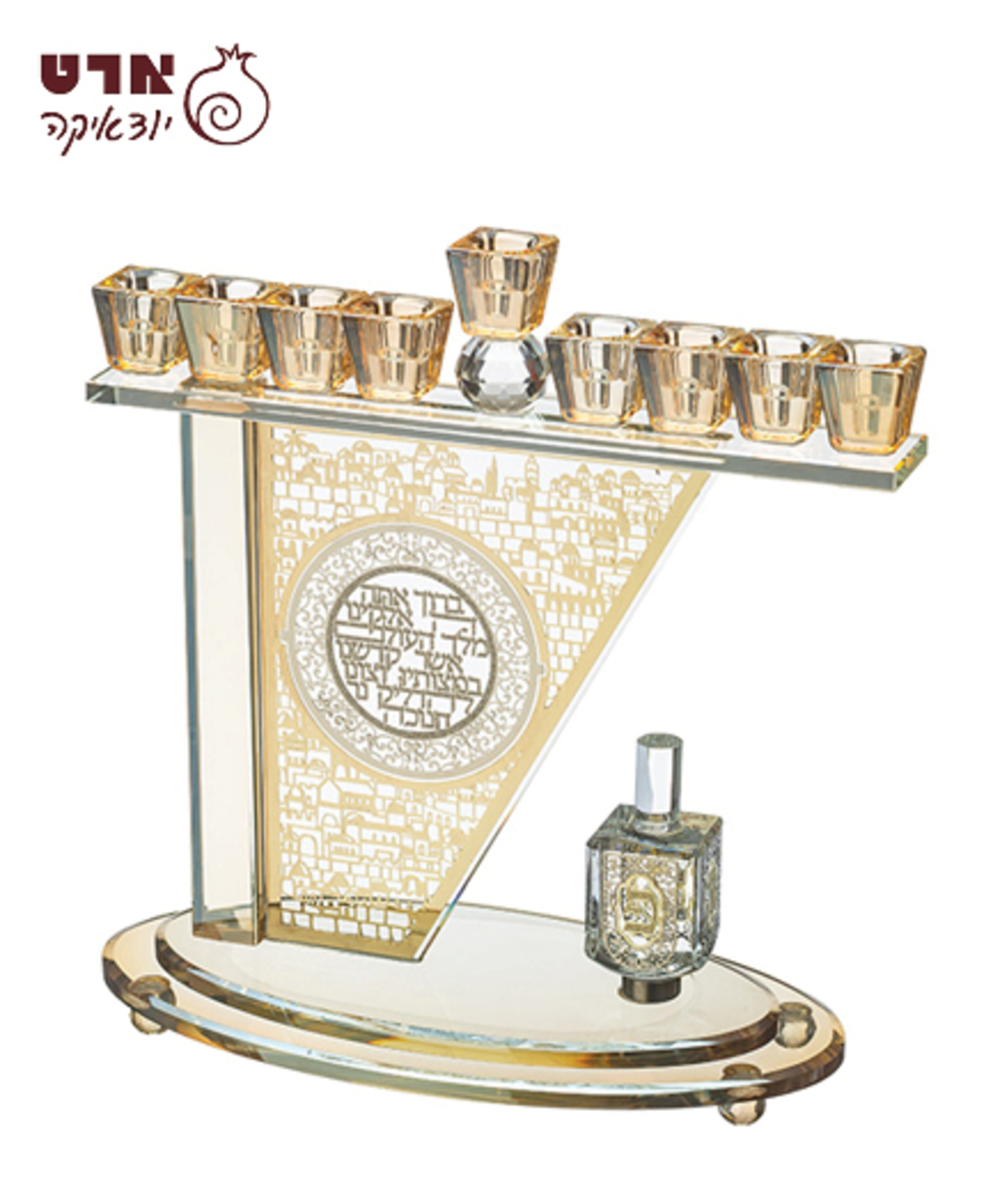 UK81741 חנוכייה קריסטל מהודרת עם פלקטה ואבנים 27X28 ס