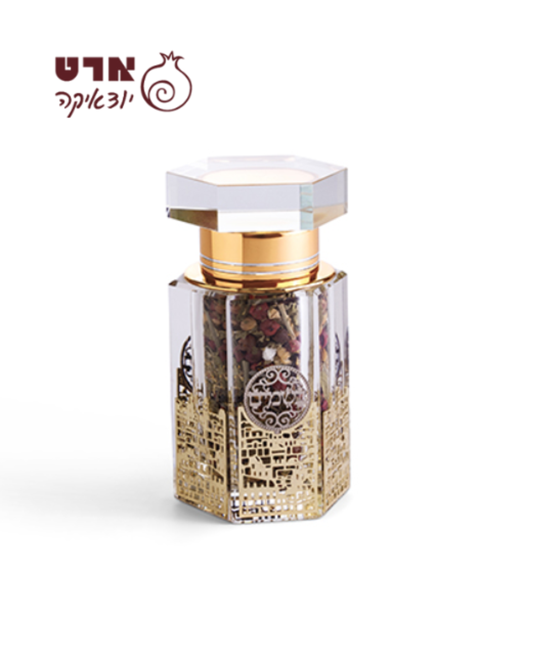 UK81771 כלי לבשמים מקריסטל פלקטה ירושלים עם תערובת פרחים ריחניים