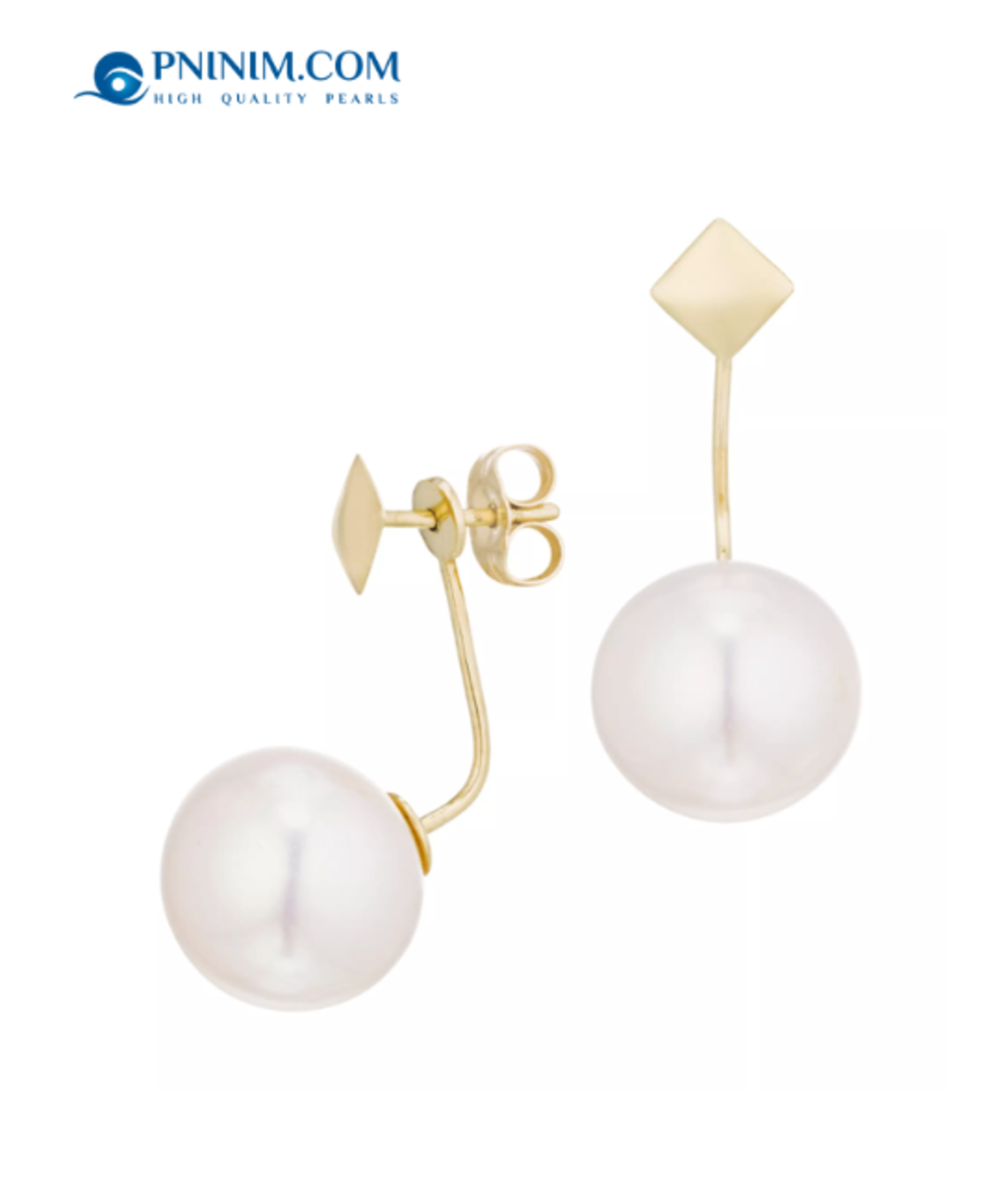 עגיל מרובע זהב 14K ופנינה 12 ממ מתחת האוזן EFK105-12TO