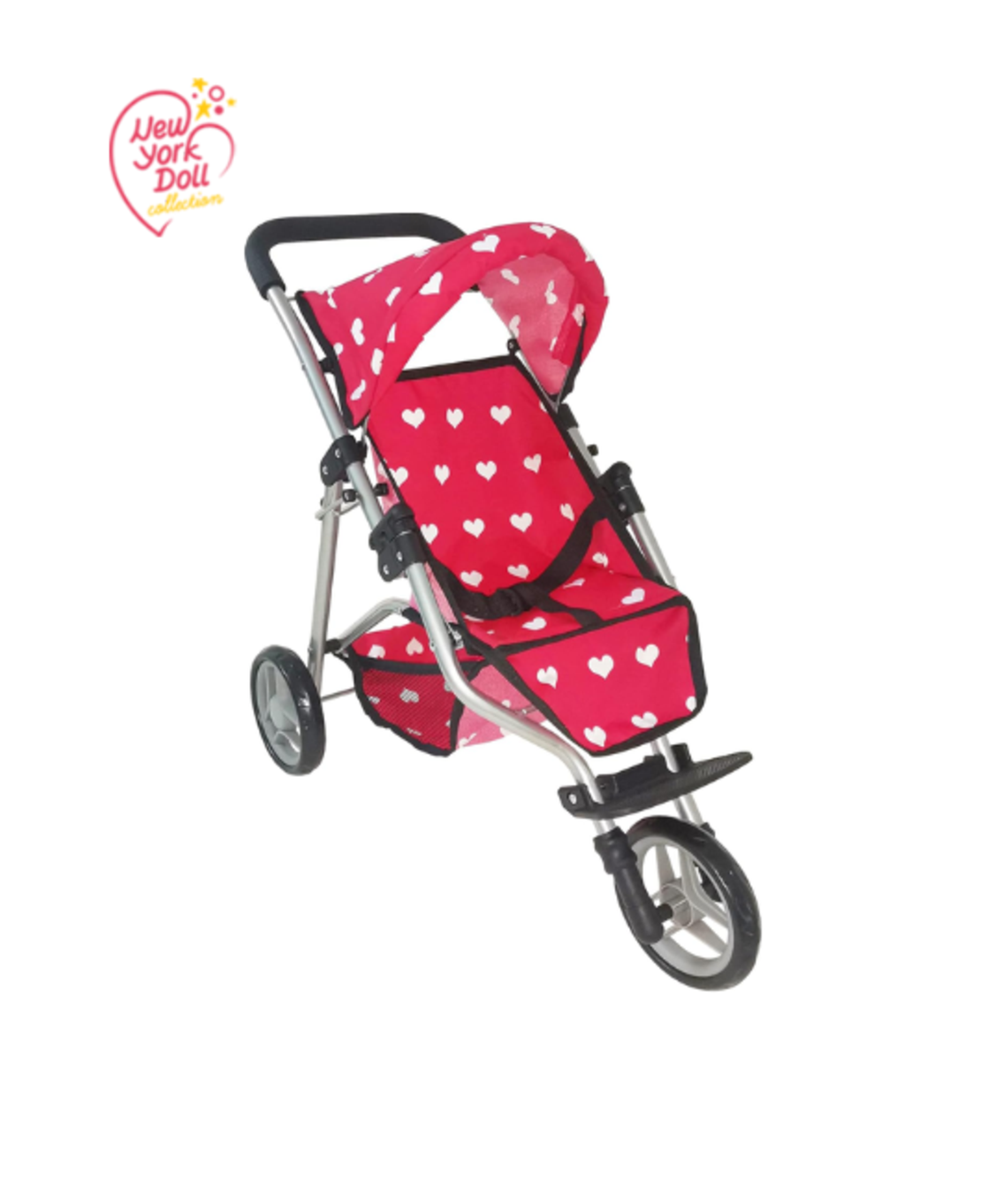עגלה 3 גלגלים לבובת ניו יורק 239A - ורוד לבבות