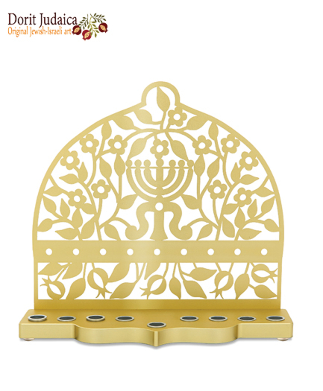 חנוכיית אלומיניום ציפוי זהוב דגם מנורה ופרחים - P-80-BG
