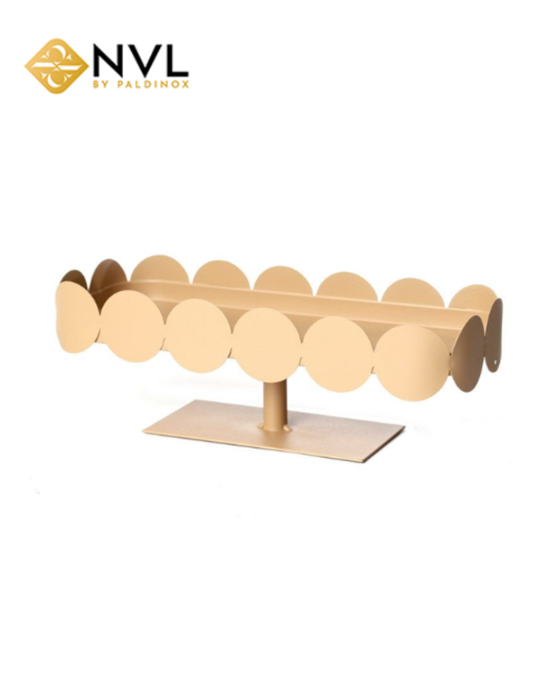 X5971 מגש מתכת מלבן בז' שוליים מקושתים 29/12 גובה 10 ס