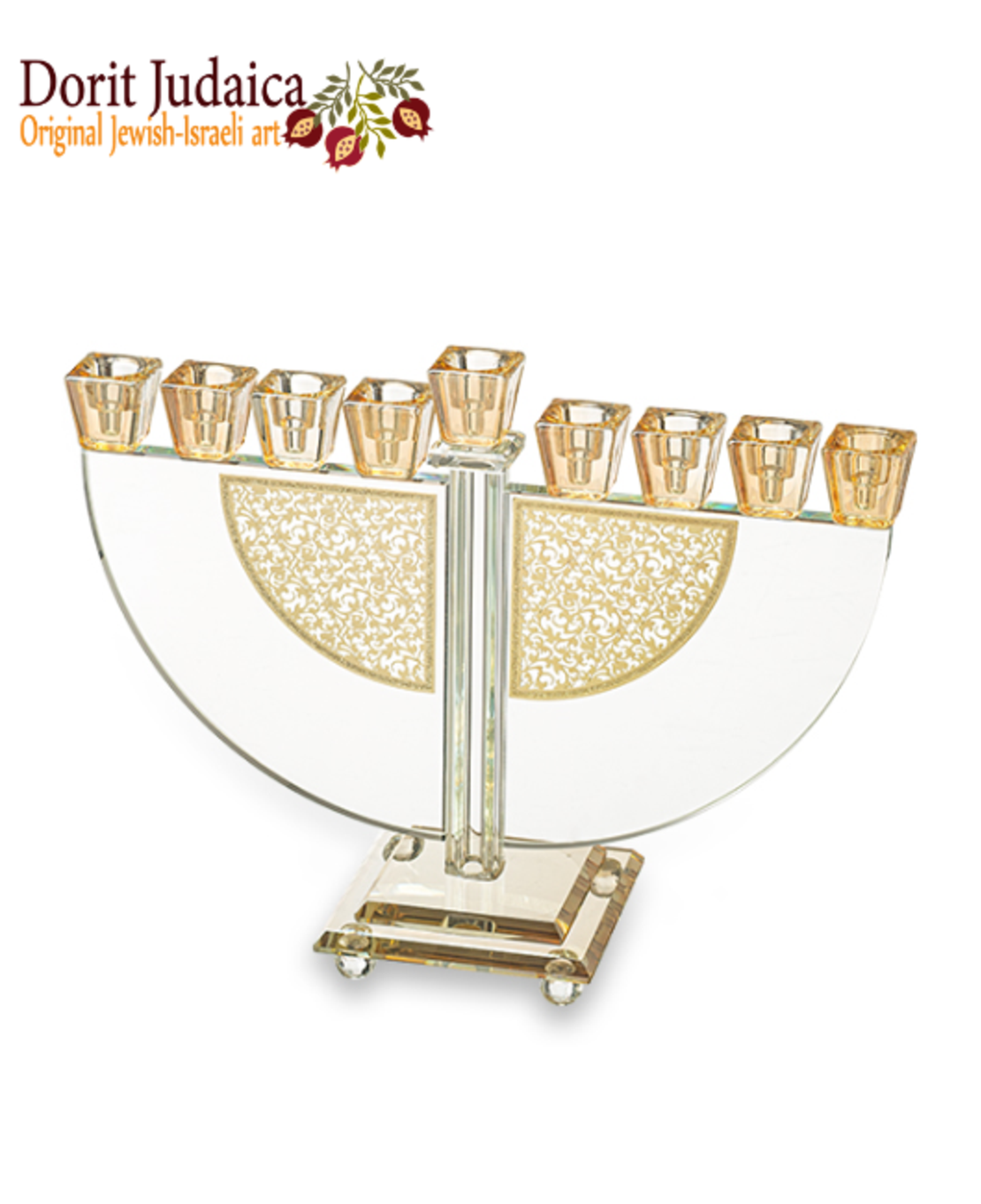 UK81739 חנוכיה קריסטל עם פלקטה זהב 22 ס