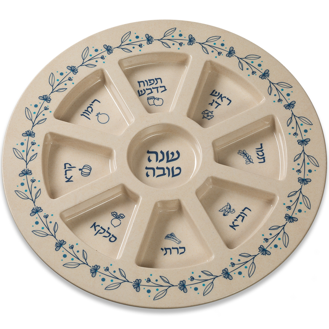 סט קערה + דבשית שנה טובה - עלים כחול