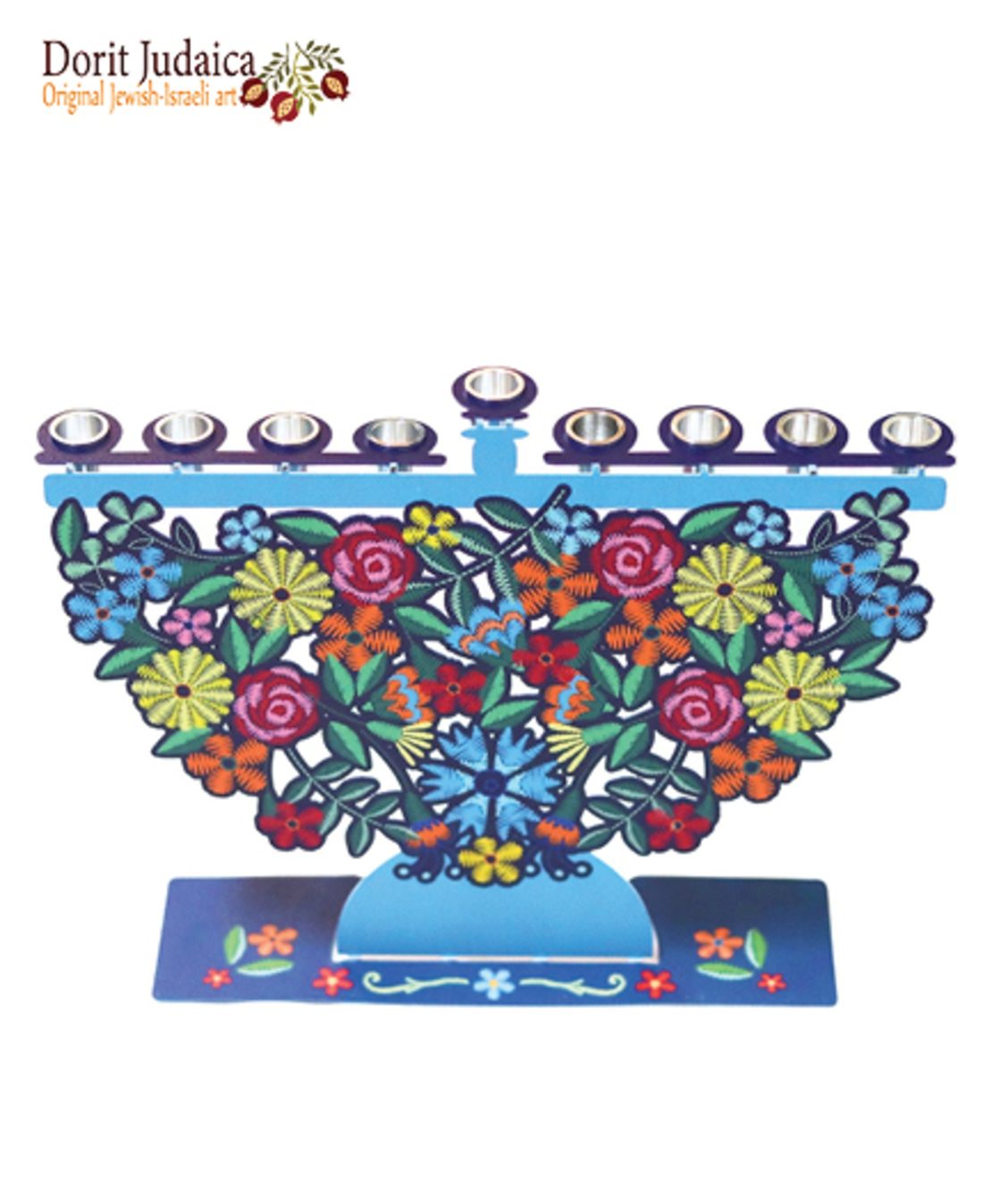 חנוכיית פרחים רקומים - CHP-6