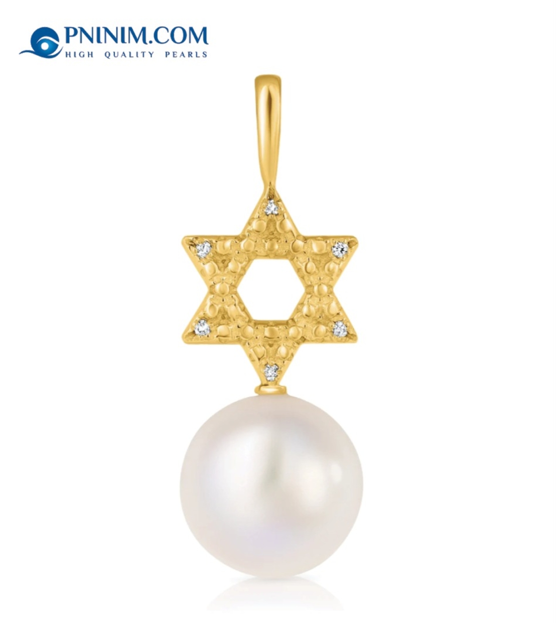תליון מגן דוד זהב יהלומים ופנינה