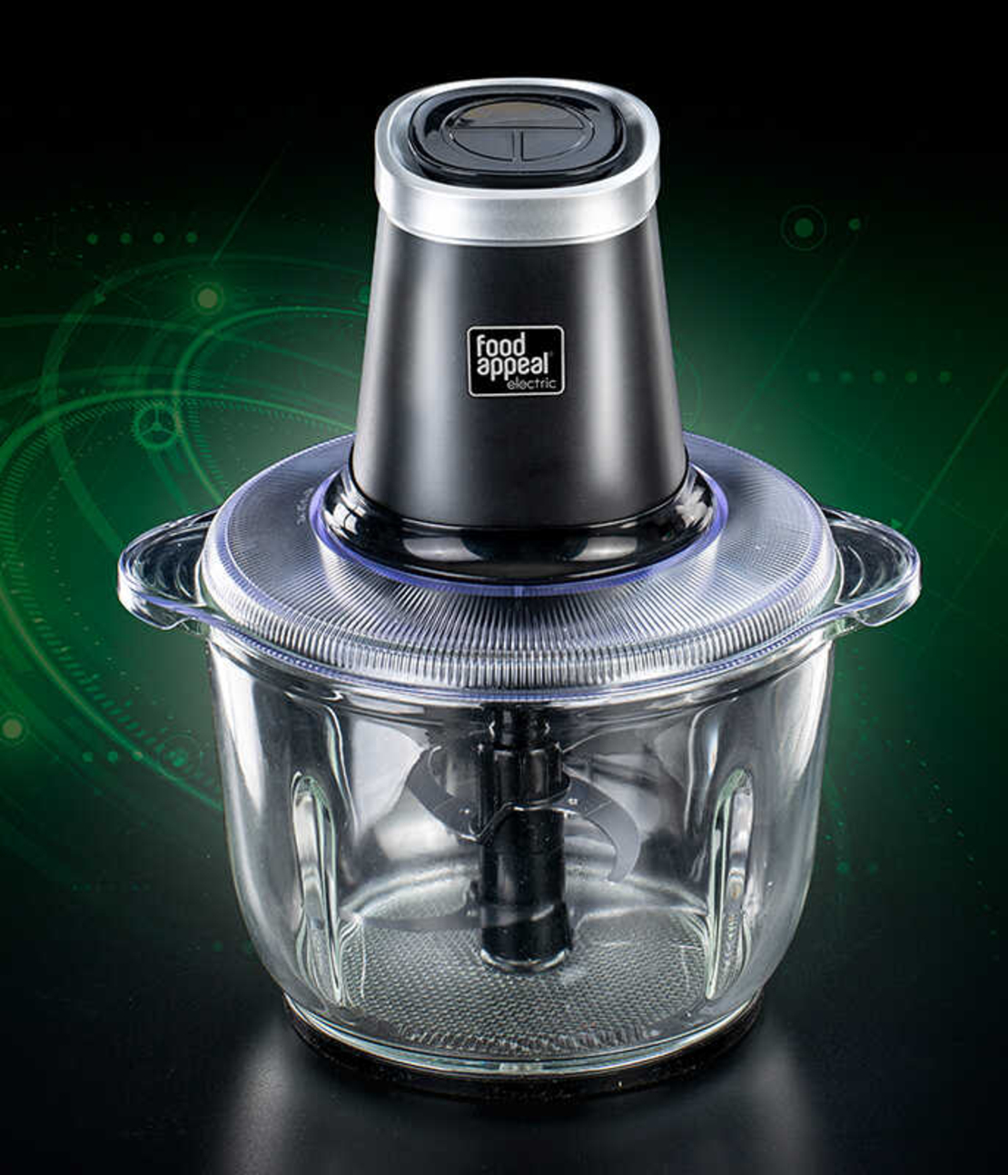 קוצץ ירקות חשמלי עוצמתי במיוחד 500W, מיכל זכוכית 2 ליטר | מבית Food appeal