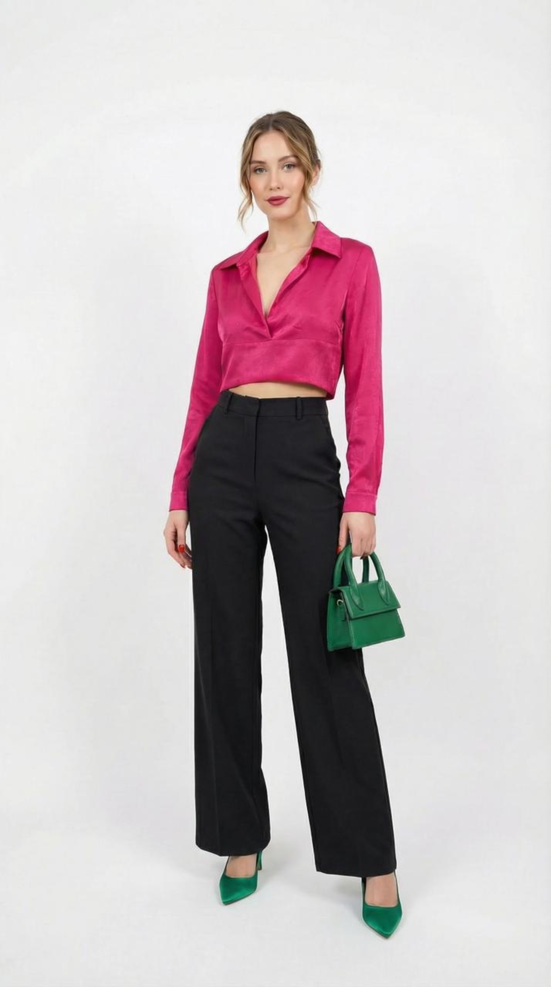 חולצת קרופ סאטן אלגנטית בוורוד פוקסיה – סטייל יוקרתי ונועז