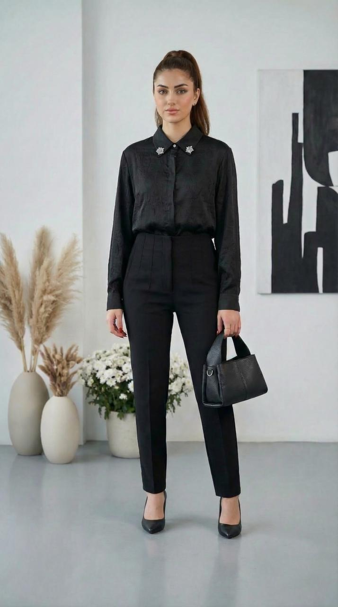 אלגנטיות שחורה קלאסית – מראה נשי מודרני ומרשים