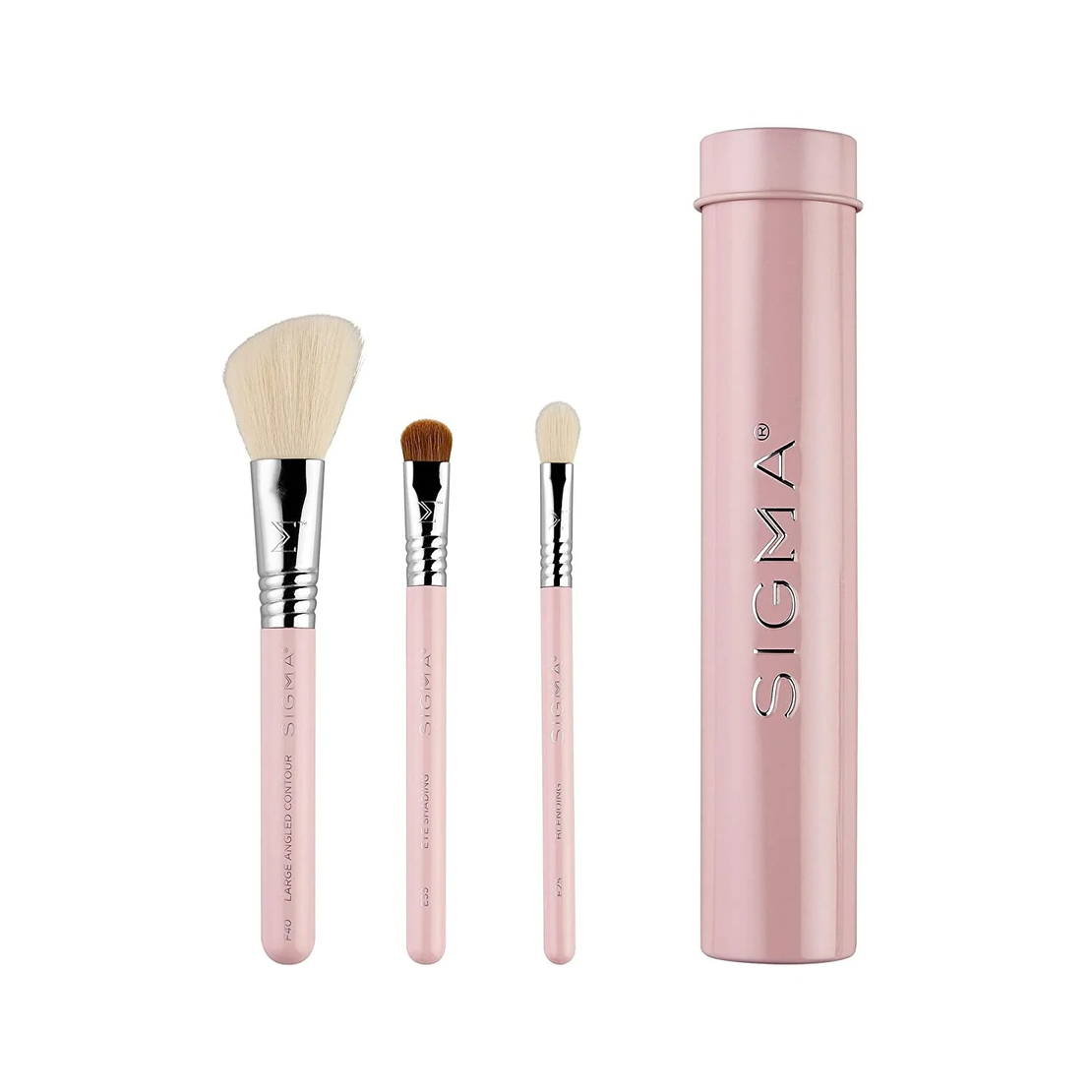 Sigma Beauty Travel Essential Trio - Makeup Brush Set for Foundation Powder Eyeshadow, Vegan Makeup Brushes for Travel - Light Pink