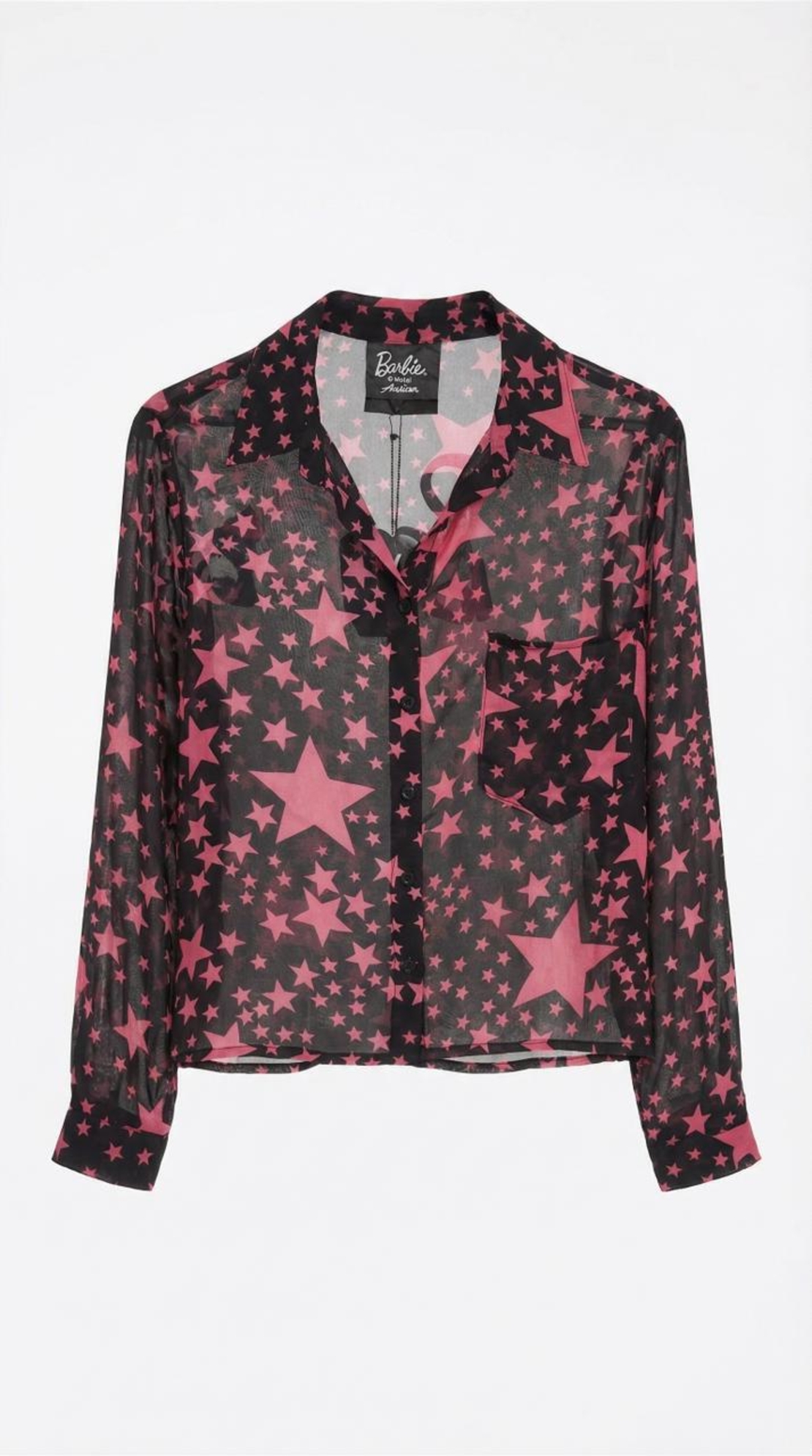 חולצה מכופתרת שקופה עם הדפס כוכבים ורודים – סטייל אלגנטי ומודרני