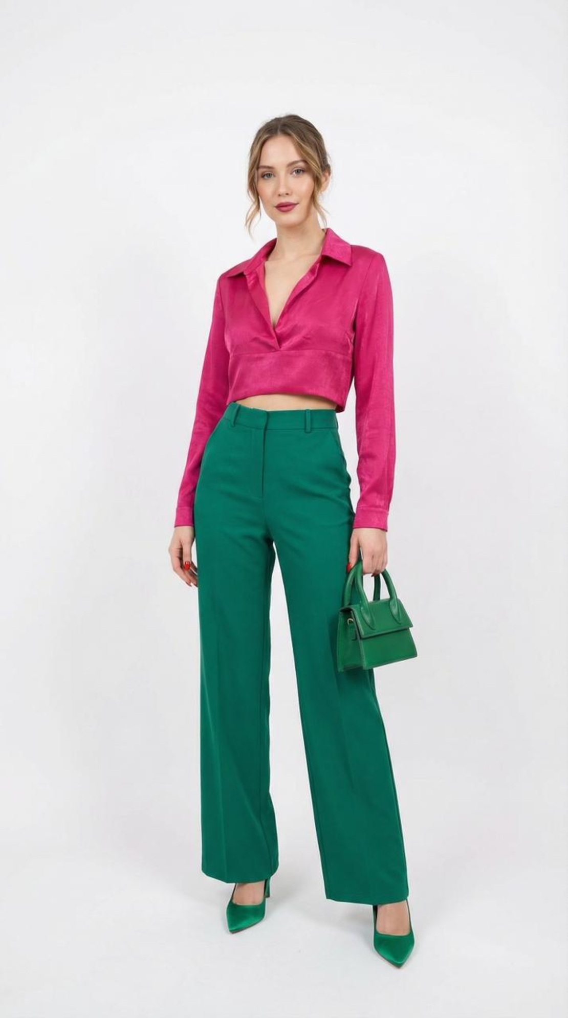 חולצת קרופ סאטן אלגנטית בוורוד פוקסיה – סטייל יוקרתי ונועז