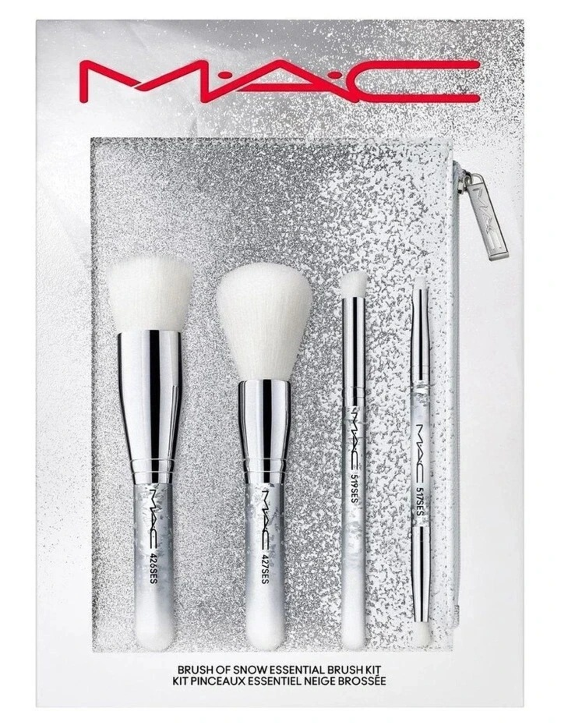MAC Cosmetics brush of snow essential brush kit-4 PC + Pouch Brand New in Box
