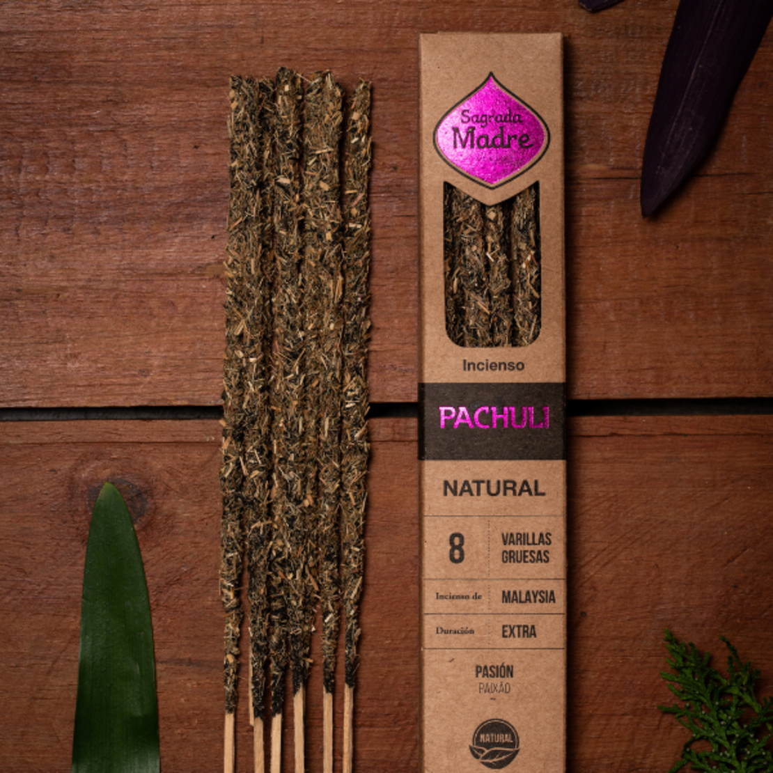 קטורת מקל פטצולי טבעית מבית Sagrada Madre לניחוח אדמתי עמוק וקרקוע