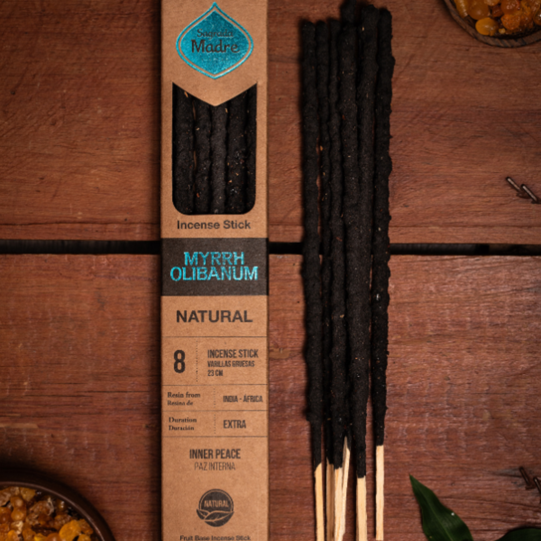 קטורת מקל טבעית מור ולבונה מבית Sagrada Madre לטיהור אנרגטי והגנה רוחנית