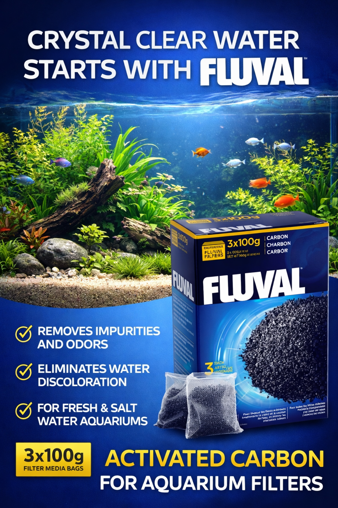 פחם פעיל פלובל 300 גרם - Fluval Active Carbon 300g