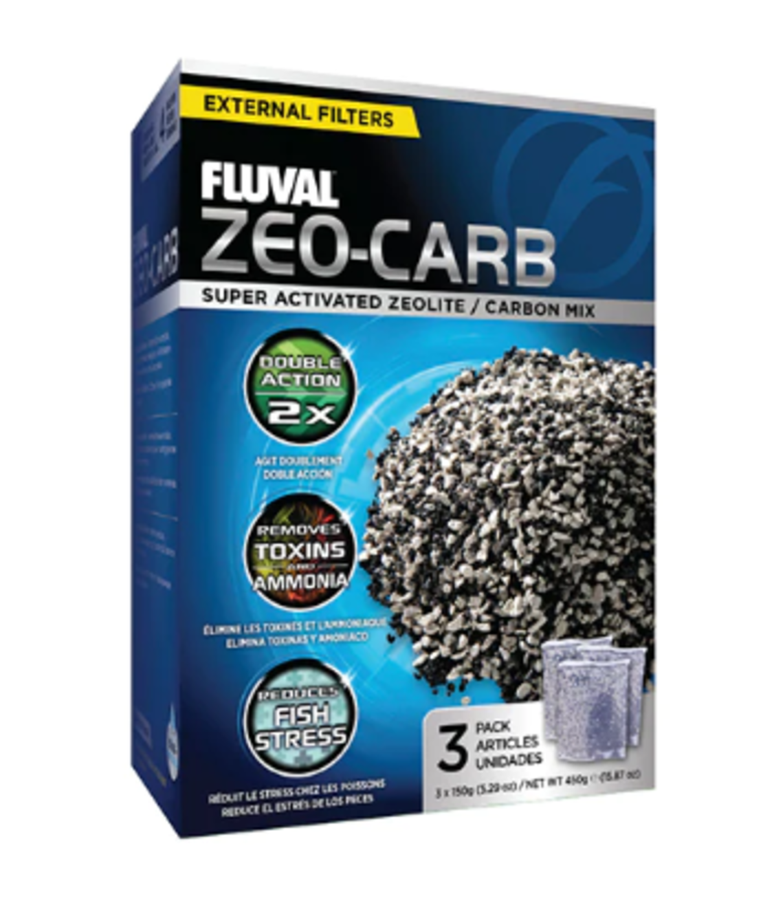 מיקס פחם פעיל וזאוליט זאו קארב פלובל 450 גרם - Fluval ZEO-CARB Active Carbon and Zeolite mix 450g